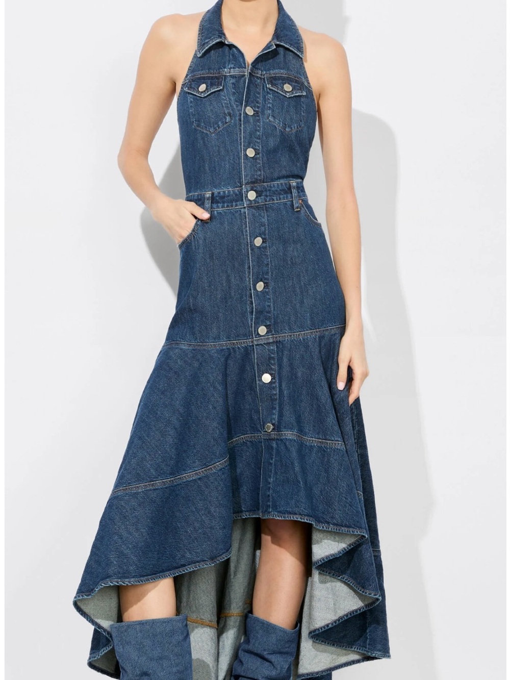 Alice + Olivia Medium Blue Denim Button-Front Dress - Picture 7 of 7